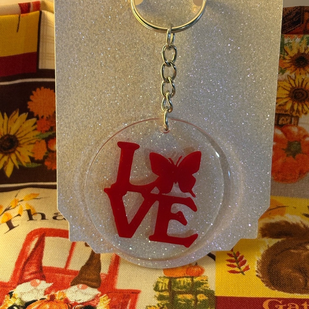 Red Love Keychain with Butterfly Accent